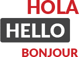 sign indicating hola, hello and bonjour and language support